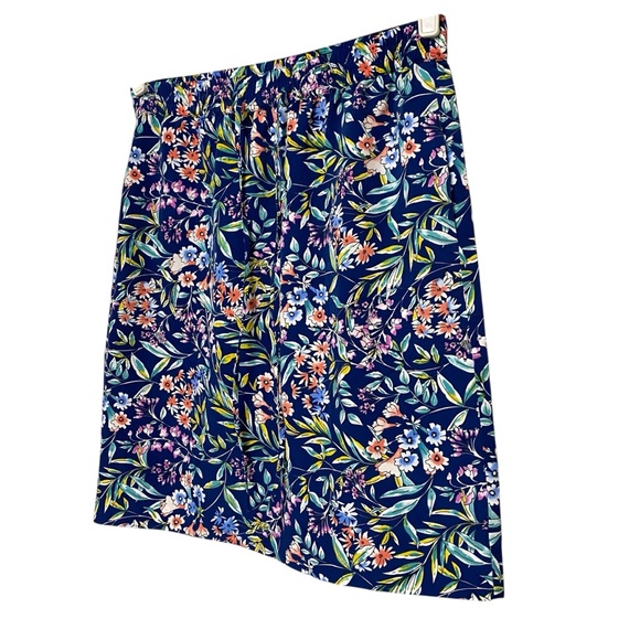 Talbots summer navy blue colorful floral preppy stretchy waist band skirt size 8 - Picture 4 of 8